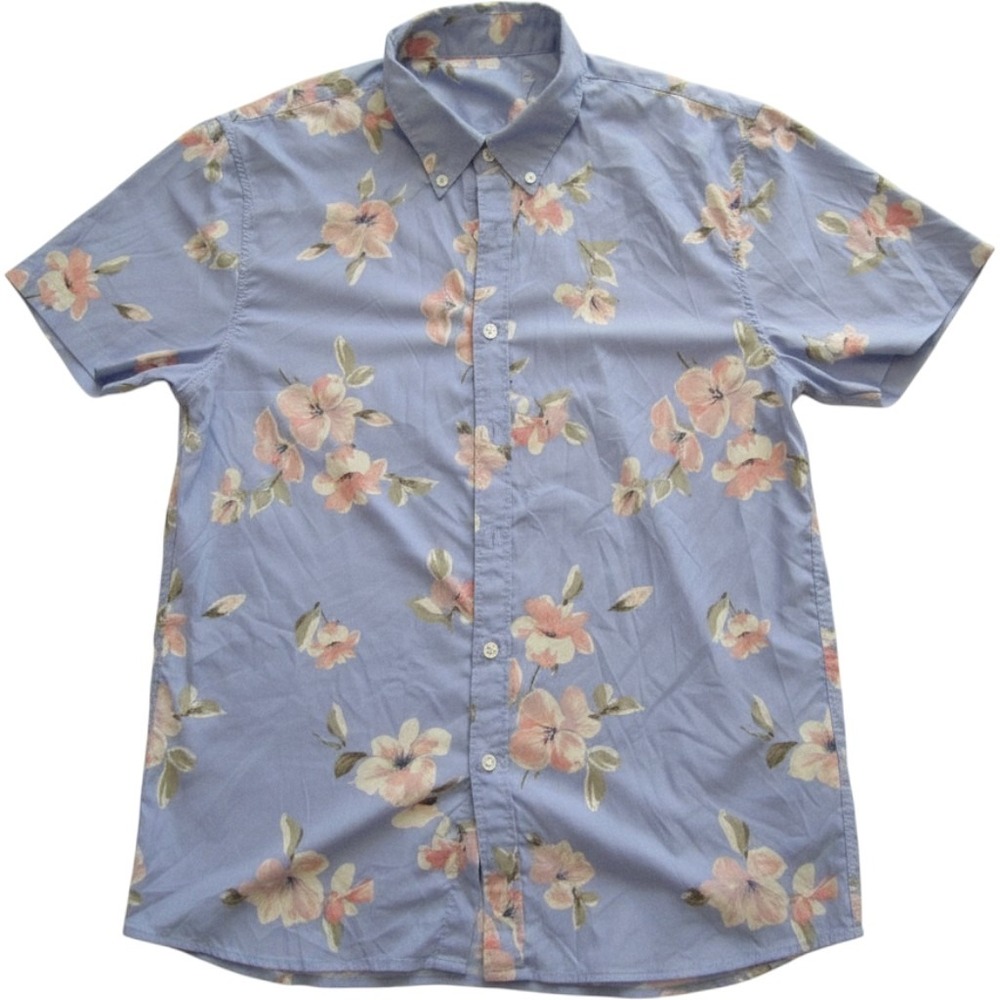Abercrombie & Fitch Men Sz M Blue Floral Short Sleeve Shirt Lightweight (M514)